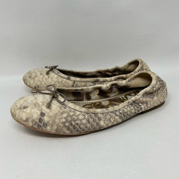 Sam Edelman Felicia Ballet Flat Ballerina Python Snake Skin Leather Bow Sz 8M - Picture 1 of 14